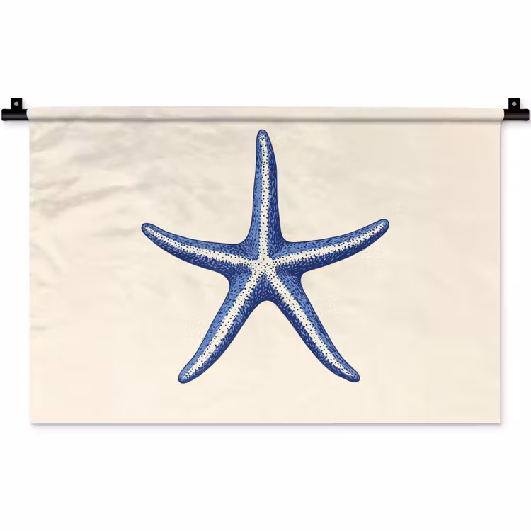 Wandkleed - Blauwe zeester - Minimalistisch - Beige — 1