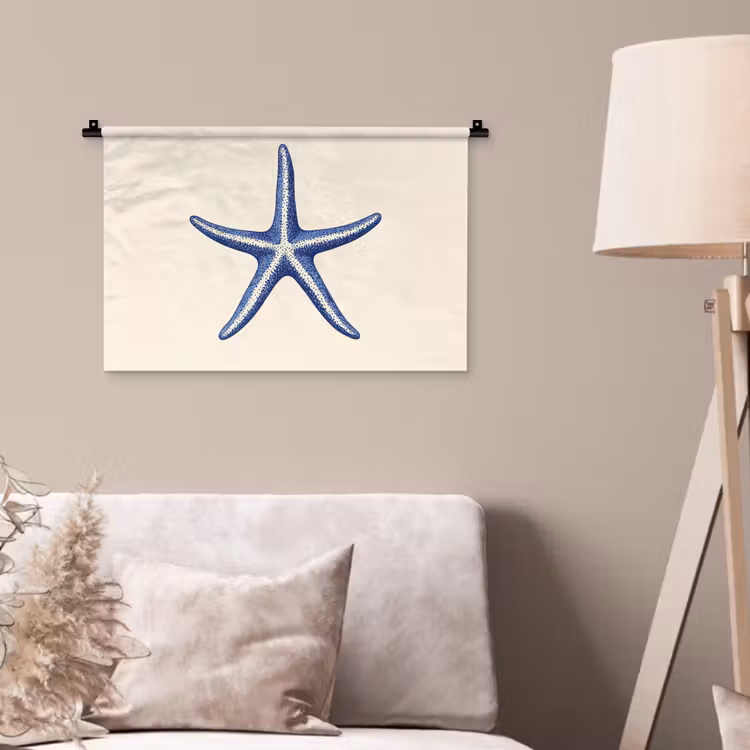 Wandkleed - Blauwe zeester - Minimalistisch - Beige — 2