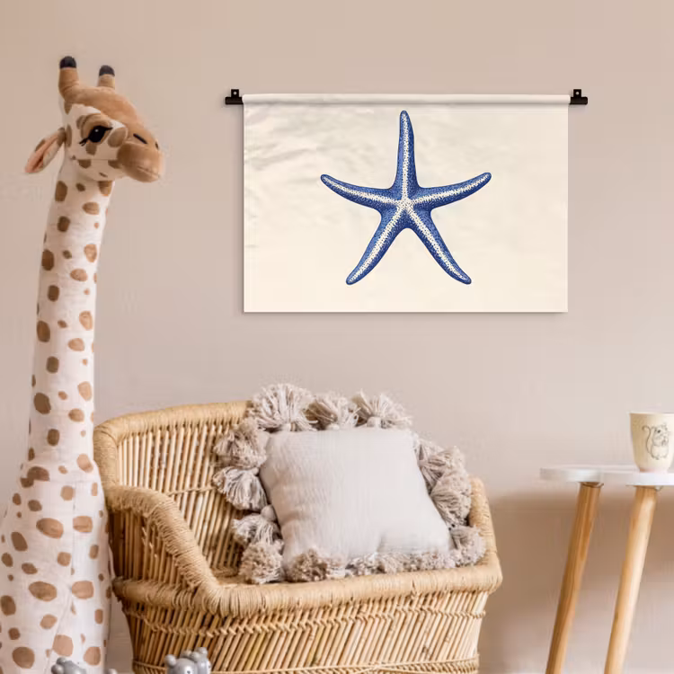 Wandkleed - Blauwe zeester - Minimalistisch - Beige — 5