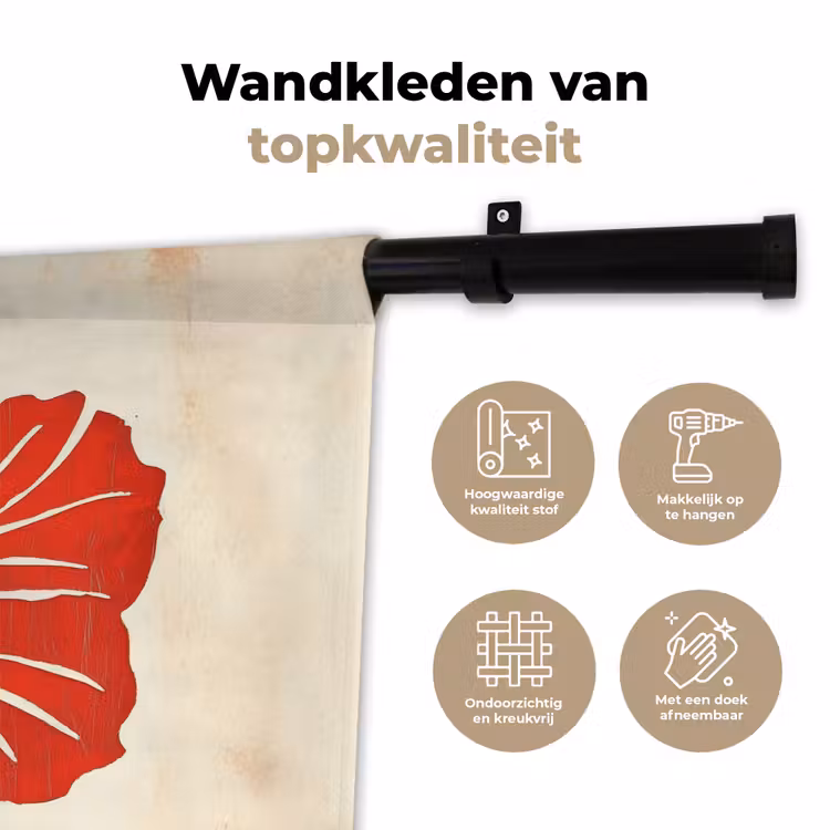 Wandkleed - Rode hibiscusbloem - Textuur achtergrond - Beige — 3