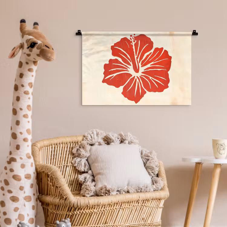 Wandkleed - Rode hibiscusbloem - Textuur achtergrond - Beige — 5