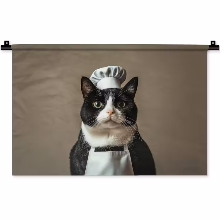 Wandkleed - Kat - Kokskleding - Zwart - Wit — 1