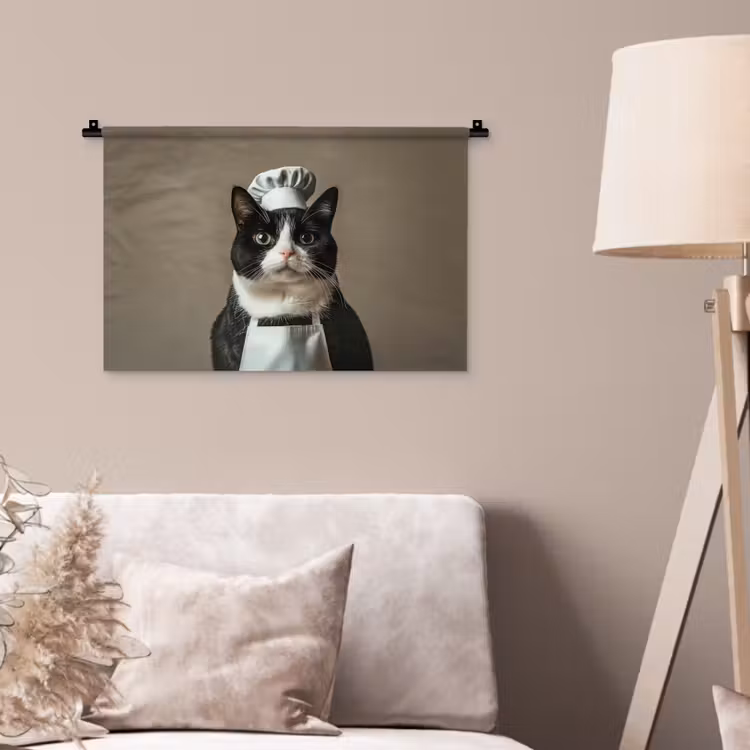 Wandkleed - Kat - Kokskleding - Zwart - Wit — 2