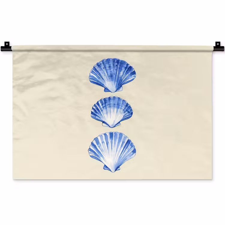 Wandkleed - Schelpen - Blauw - Beige — 1