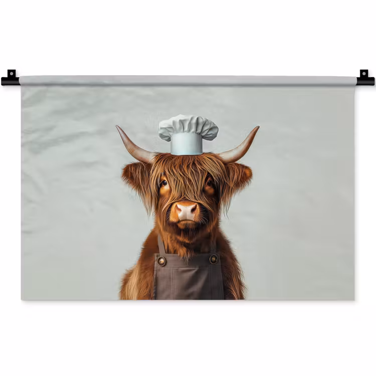 Wandkleed - Schotse Hooglander - Bruin - Hoorns - Kokskleding — 1