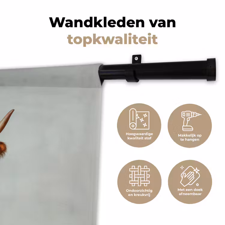 Wandkleed - Schotse Hooglander - Bruin - Hoorns - Kokskleding — 3