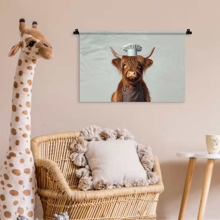 Wandkleed - Schotse Hooglander - Bruin - Hoorns - Kokskleding — 5