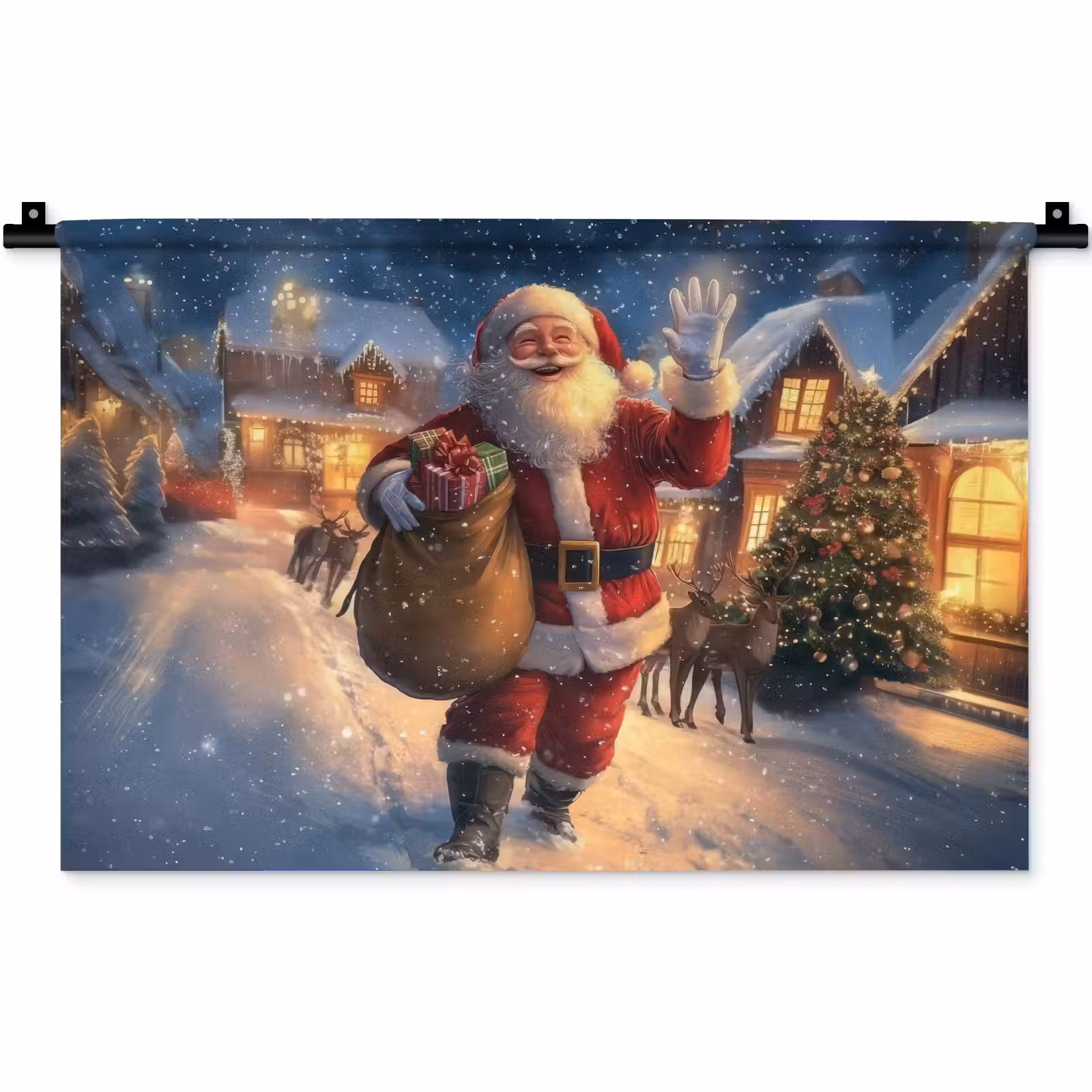 Wandkleed - Kerstman - Dorp - Hert - Donker — 1