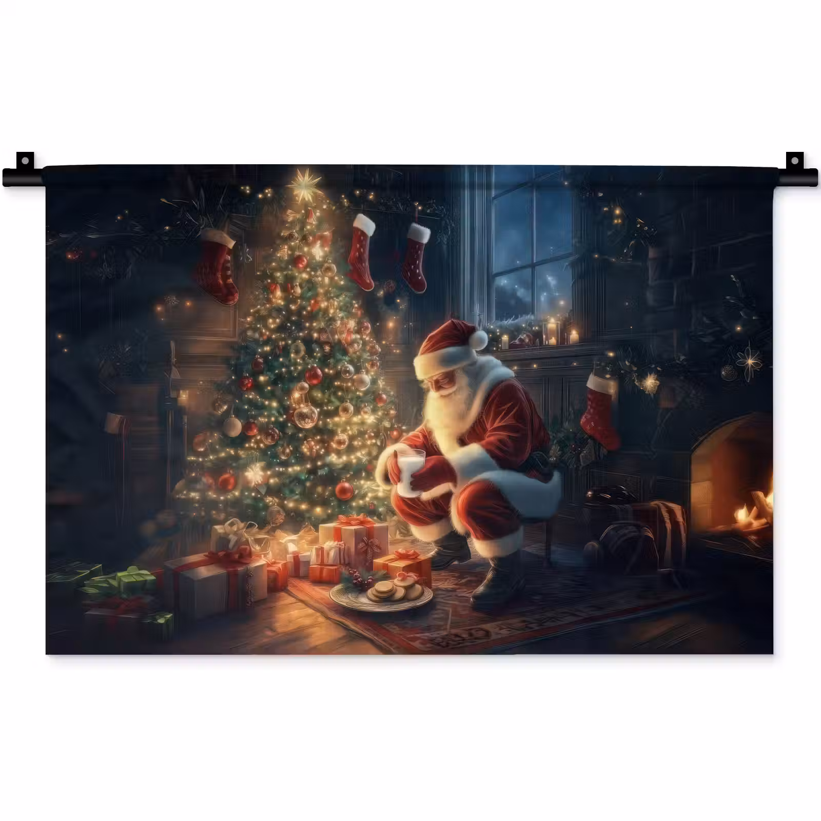 Wandkleed - Kerstman - Haard - Donker — 1