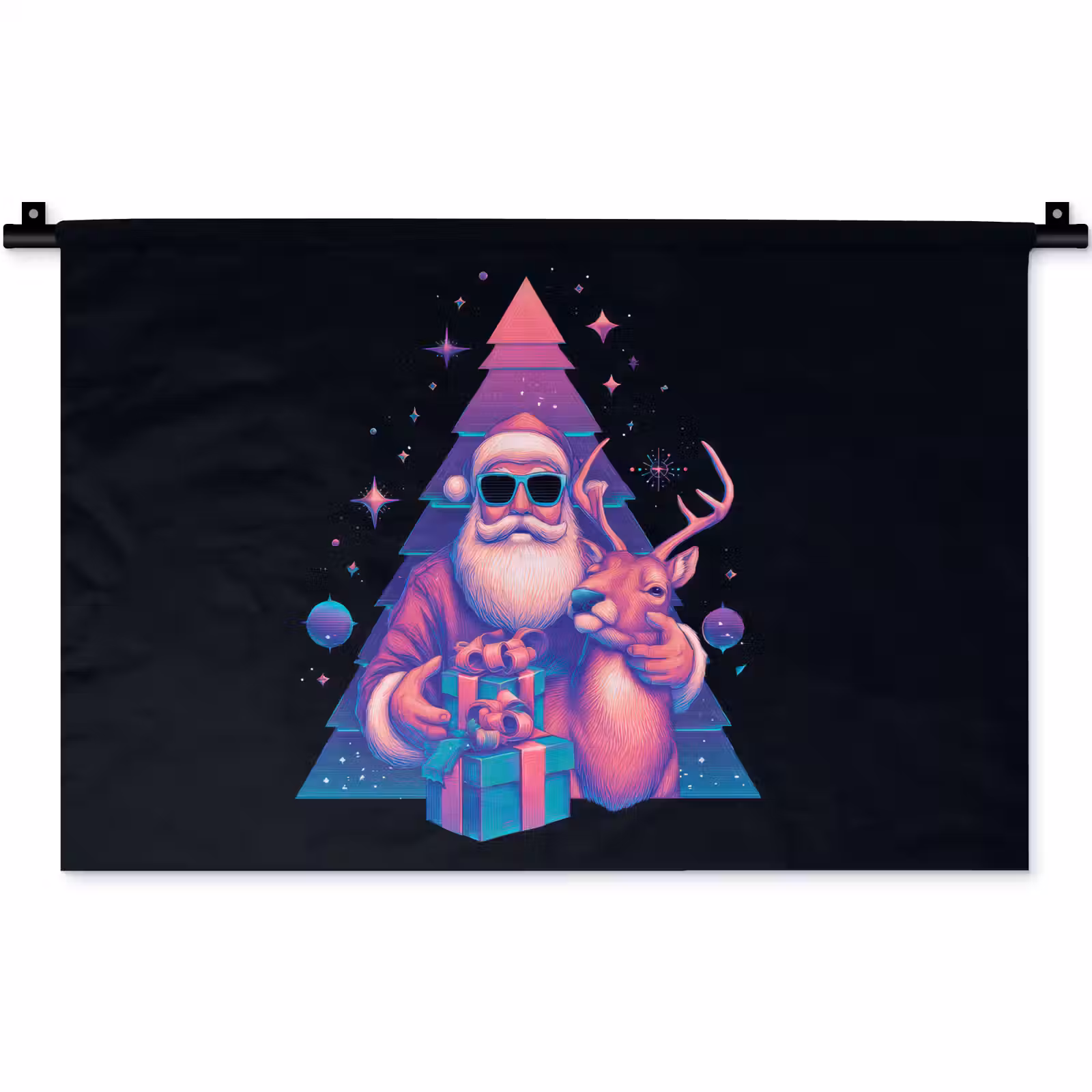 Wandkleed - Retro - Kerstman - Rendieren - Kerstboom — 1