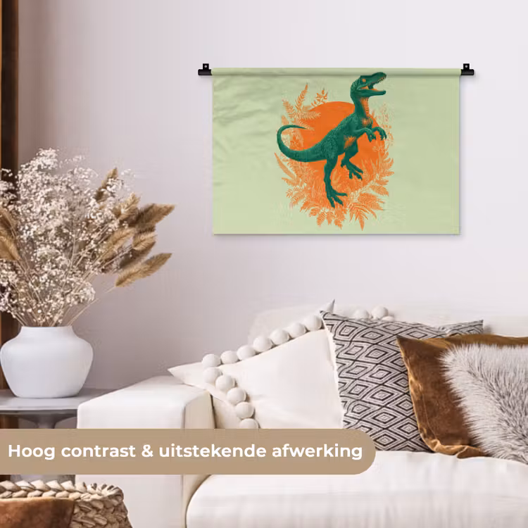 Wandkleed - Dinosaurus - Groen - Planten - Cirkel — 4