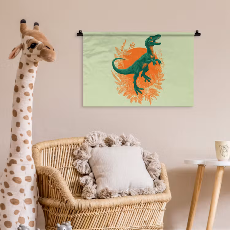 Wandkleed - Dinosaurus - Groen - Planten - Cirkel — 5