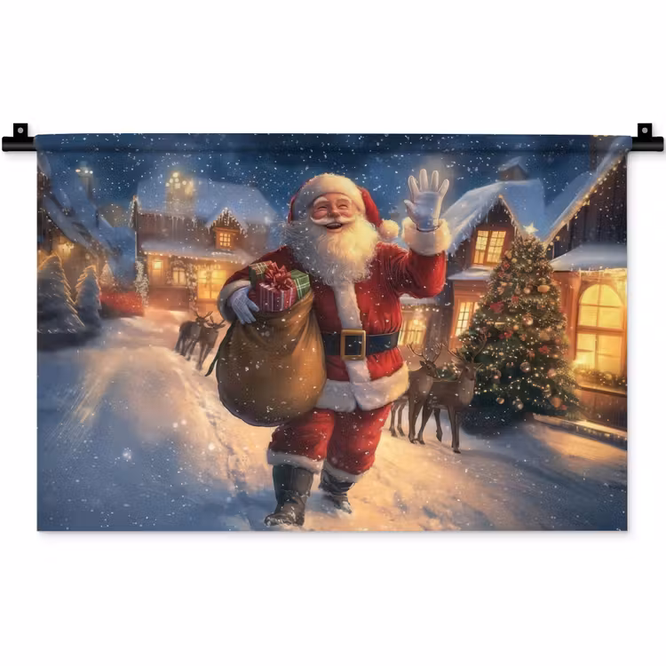 Wandkleed - Kerstman - Dorp - Hert - Donker — 1