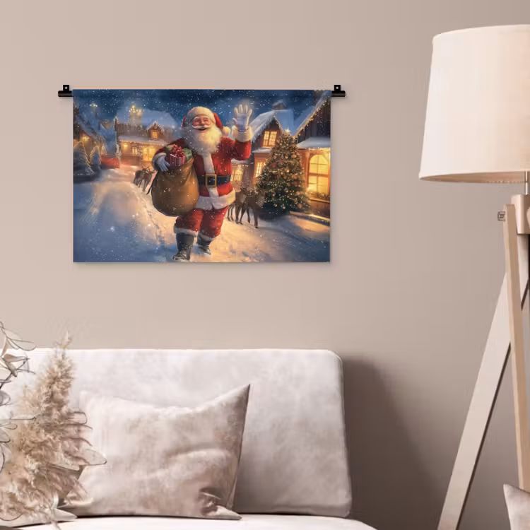 Wandkleed - Kerstman - Dorp - Hert - Donker — 2