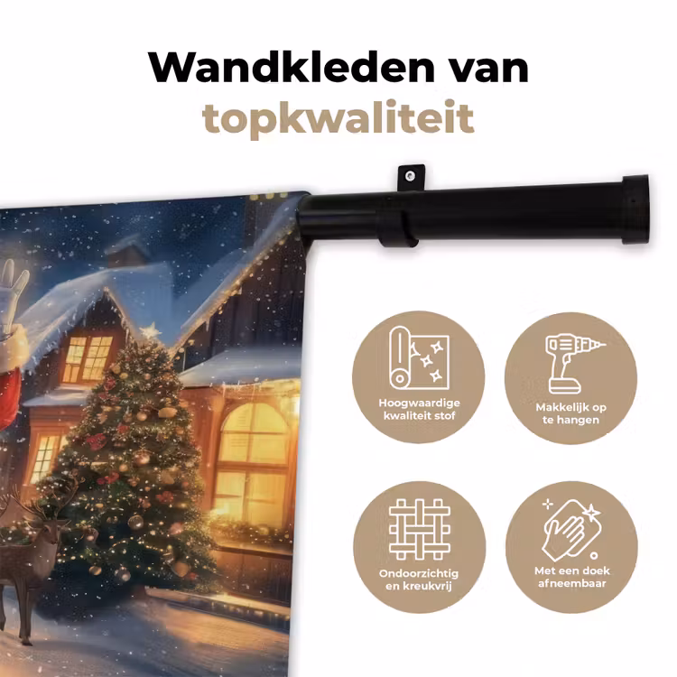 Wandkleed - Kerstman - Dorp - Hert - Donker — 3