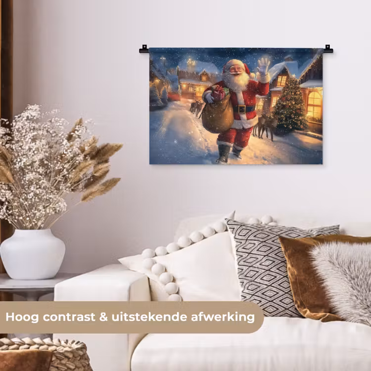 Wandkleed - Kerstman - Dorp - Hert - Donker — 4