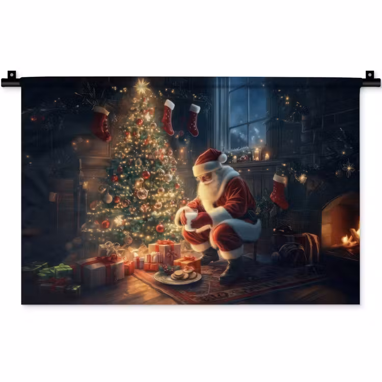 Wandkleed - Kerstman - Haard - Donker — 1