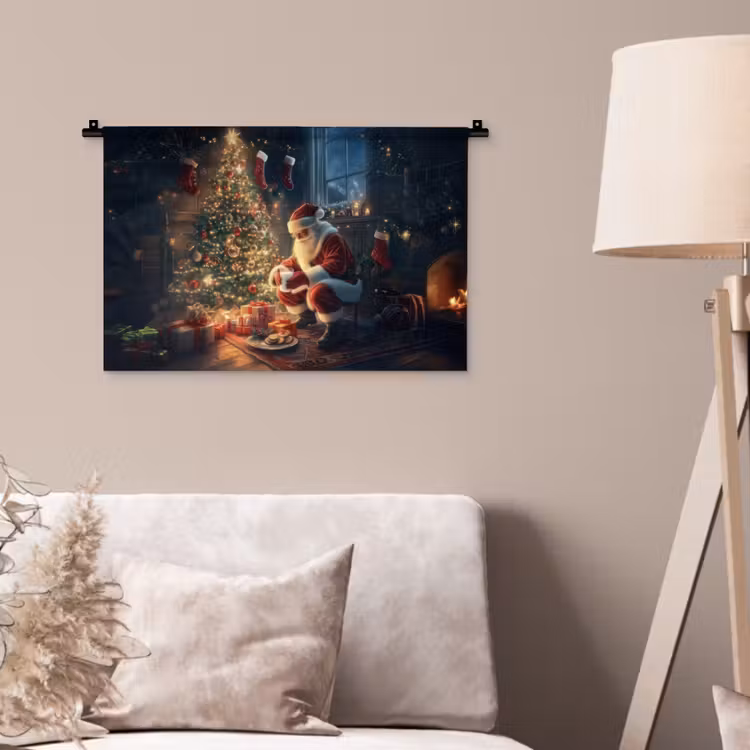 Wandkleed - Kerstman - Haard - Donker — 2