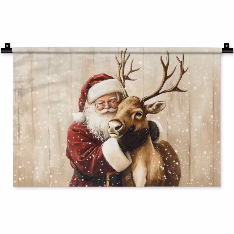 Wandkleed - Kerstman - Rendier - Sneeuw - Kleurrijk — 1