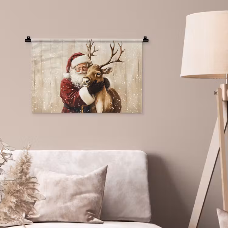 Wandkleed - Kerstman - Rendier - Sneeuw - Kleurrijk — 2