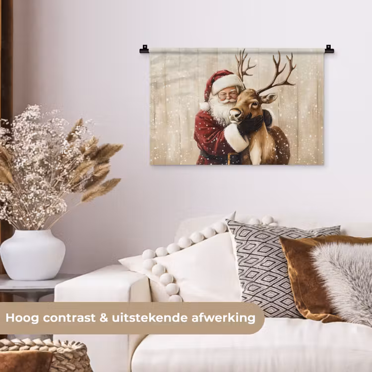 Wandkleed - Kerstman - Rendier - Sneeuw - Kleurrijk — 4