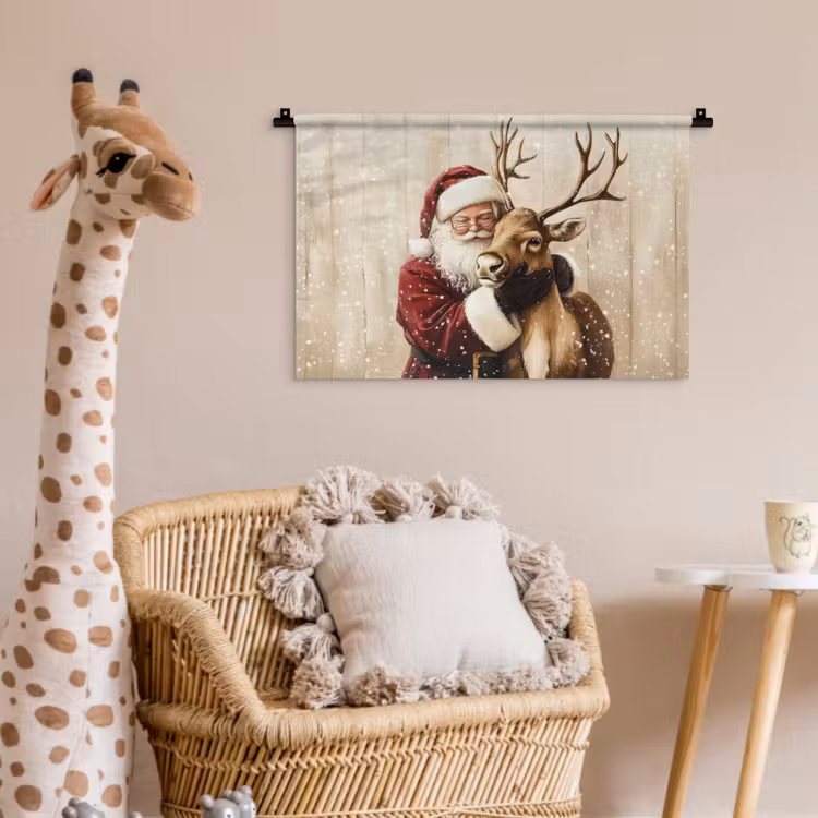Wandkleed - Kerstman - Rendier - Sneeuw - Kleurrijk — 5