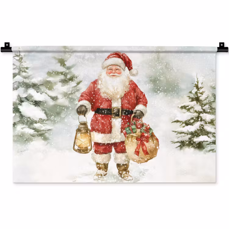 Wandkleed - Kerstman- Winter - Sneeuw - Wit - Rood — 1