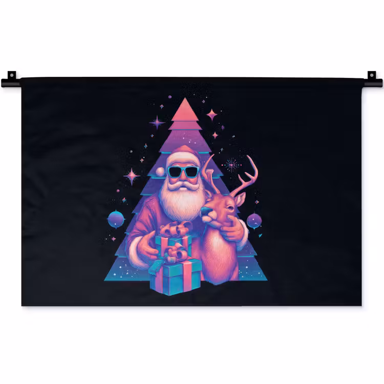 Wandkleed - Retro - Kerstman - Rendieren - Kerstboom — 1