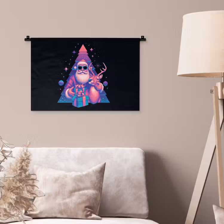 Wandkleed - Retro - Kerstman - Rendieren - Kerstboom — 2