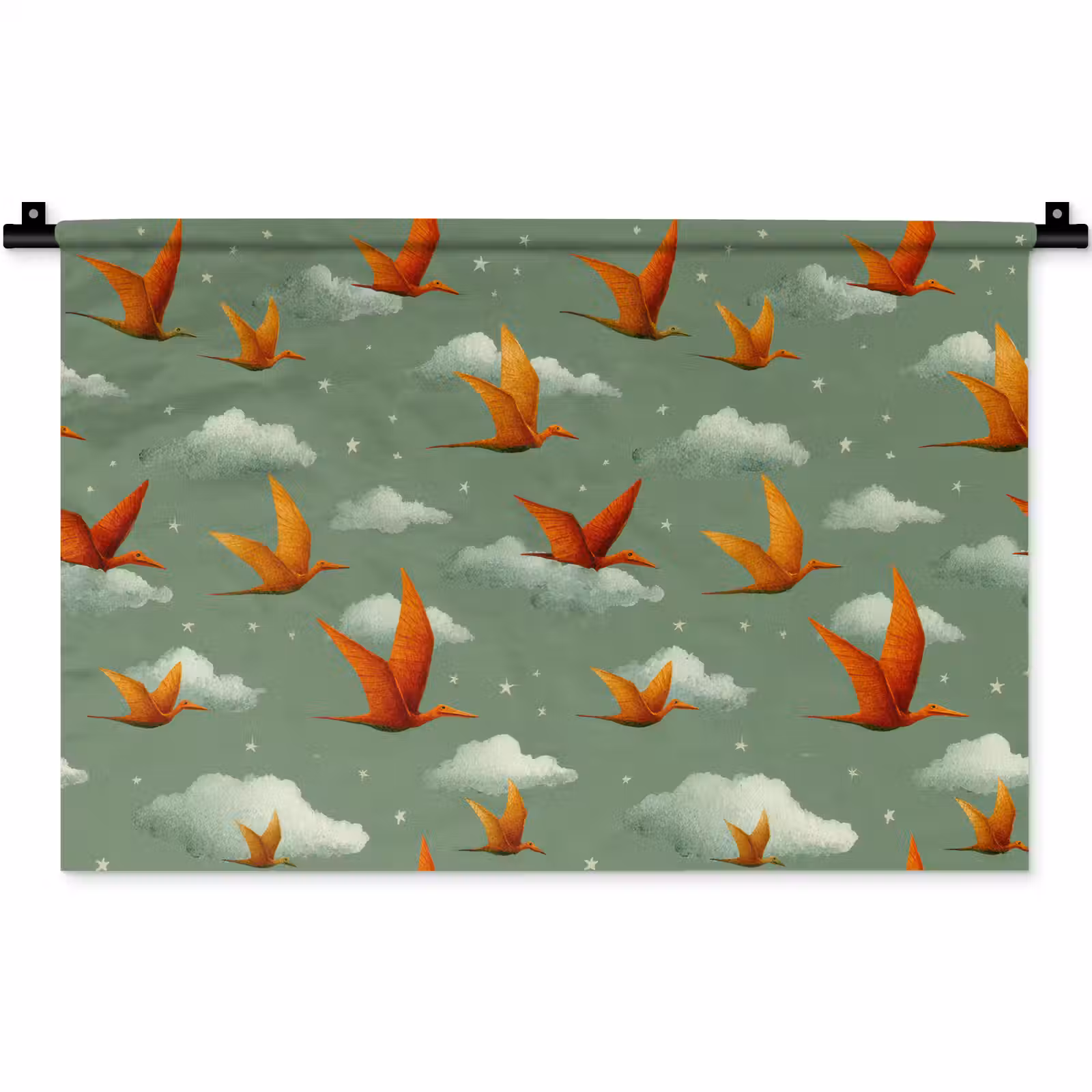 Wandkleed - Dinosaurussen - Wolken - Sterren - Oranje — 1