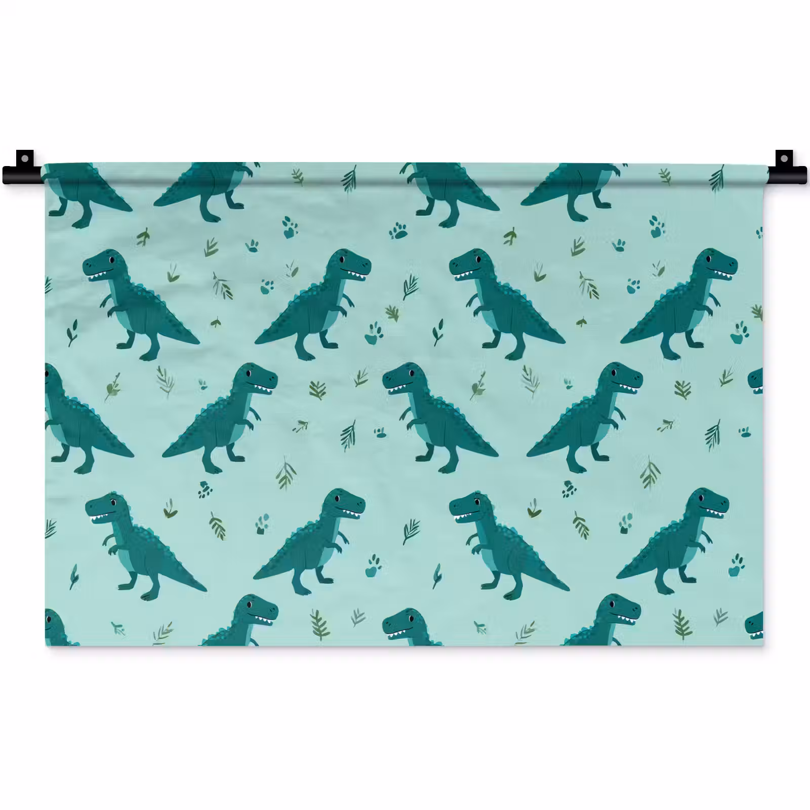 Wandkleed - Donkergroen - Dinosaurussen - Afdrukken - Bladeren — 1