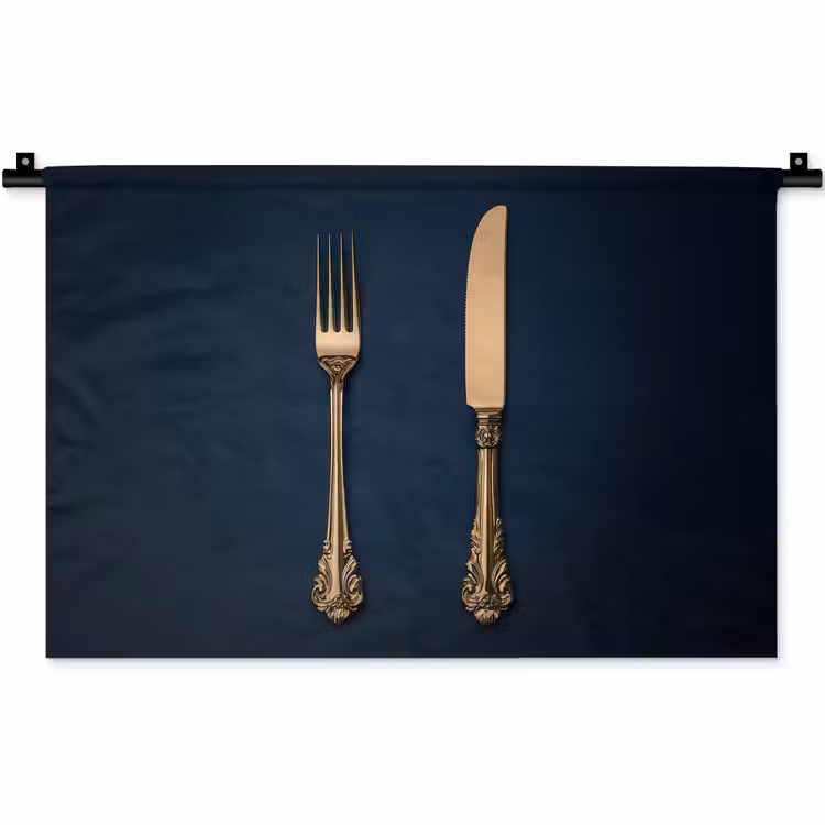 Wandkleed - Bestek - Donkerblauw - Goud — 1