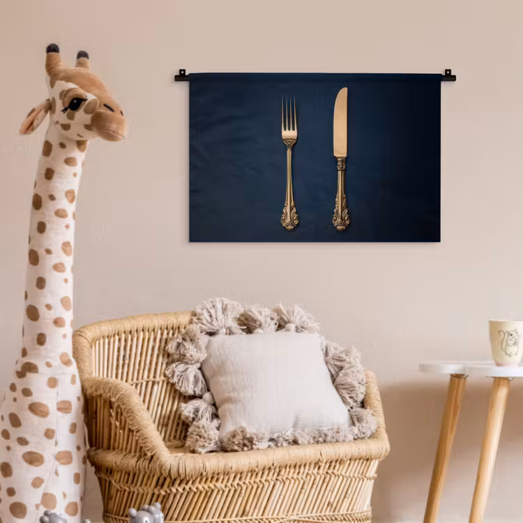 Wandkleed - Bestek - Donkerblauw - Goud — 5