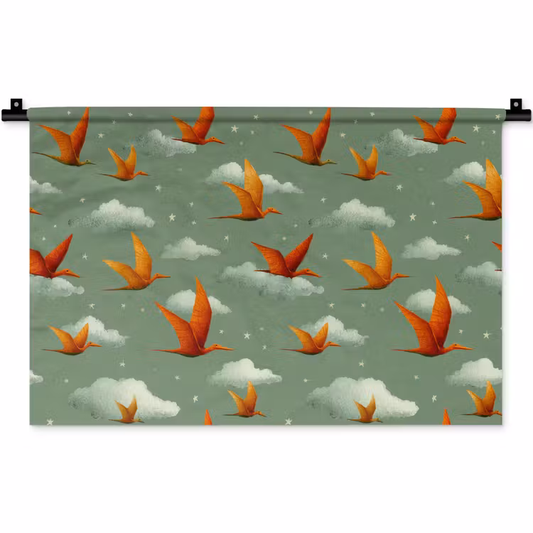 Wandkleed - Dinosaurussen - Wolken - Sterren - Oranje — 1