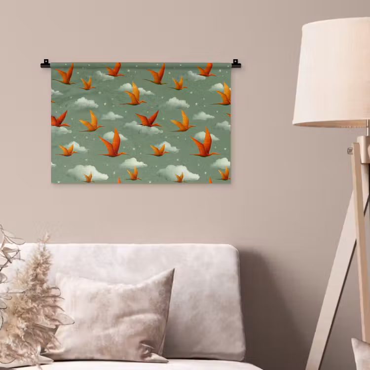 Wandkleed - Dinosaurussen - Wolken - Sterren - Oranje — 2