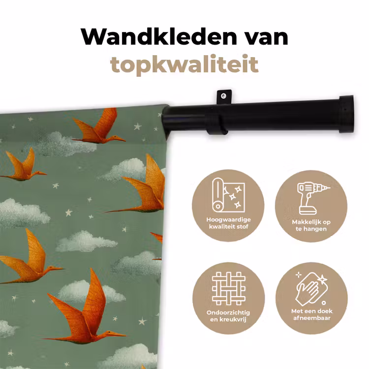 Wandkleed - Dinosaurussen - Wolken - Sterren - Oranje — 3