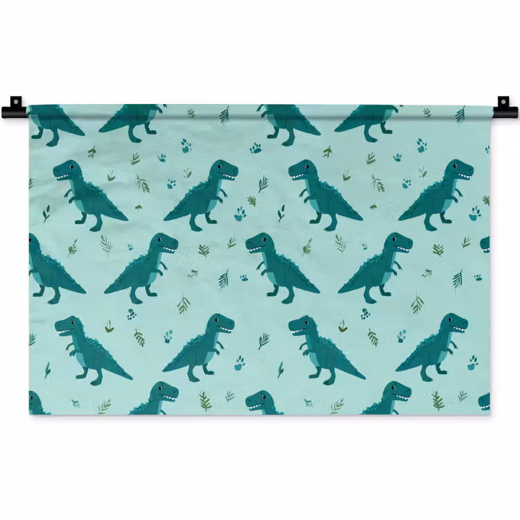 Wandkleed - Donkergroen - Dinosaurussen - Afdrukken - Bladeren — 1
