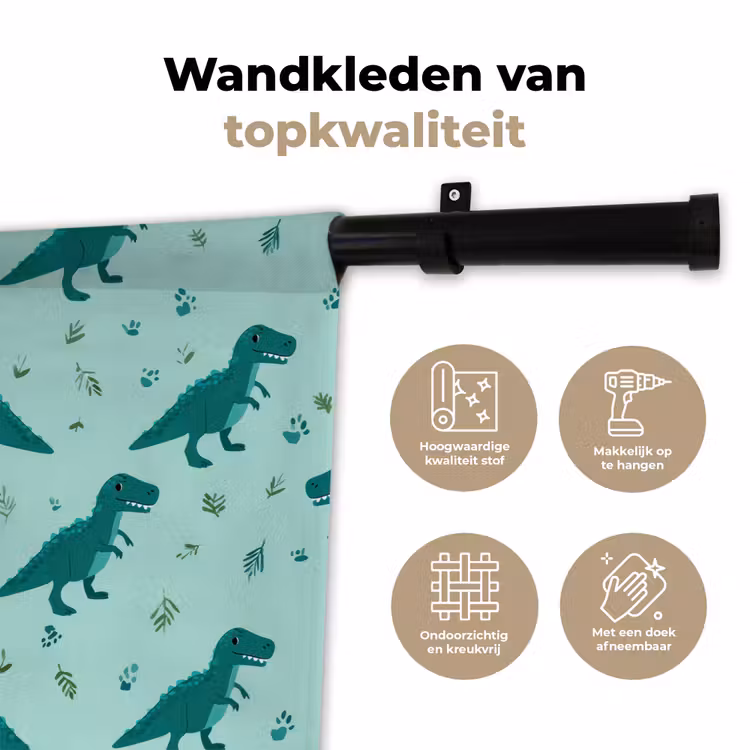Wandkleed - Donkergroen - Dinosaurussen - Afdrukken - Bladeren — 3