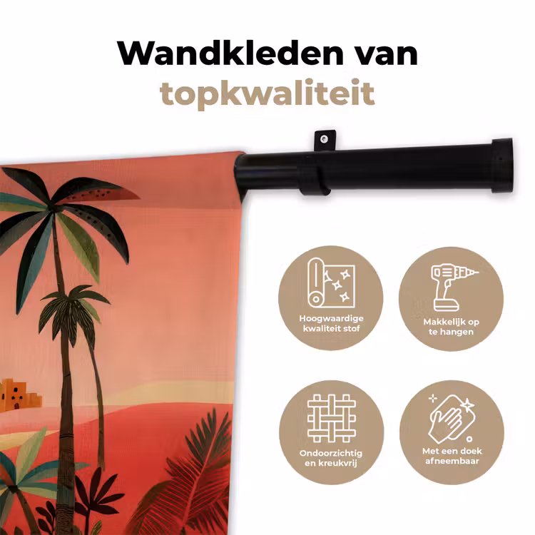 Wandkleed - Kameel - Gekleurd tapijt - Duinen - Rode zon — 3