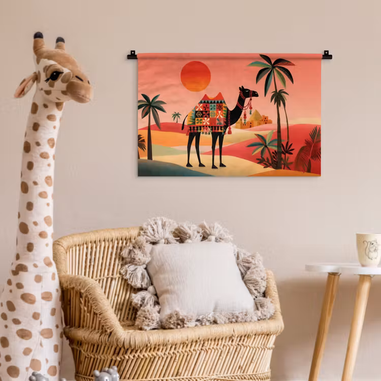 Wandkleed - Kameel - Gekleurd tapijt - Duinen - Rode zon — 5