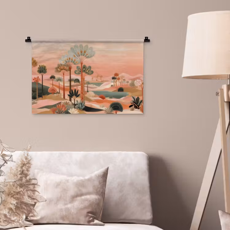 Wandkleed - Roze landschap - Palmen - Water — 2