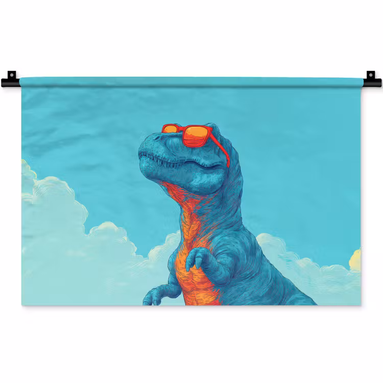 Wandkleed - T-Rex - Blauw - Wolken - Zonnebril — 1