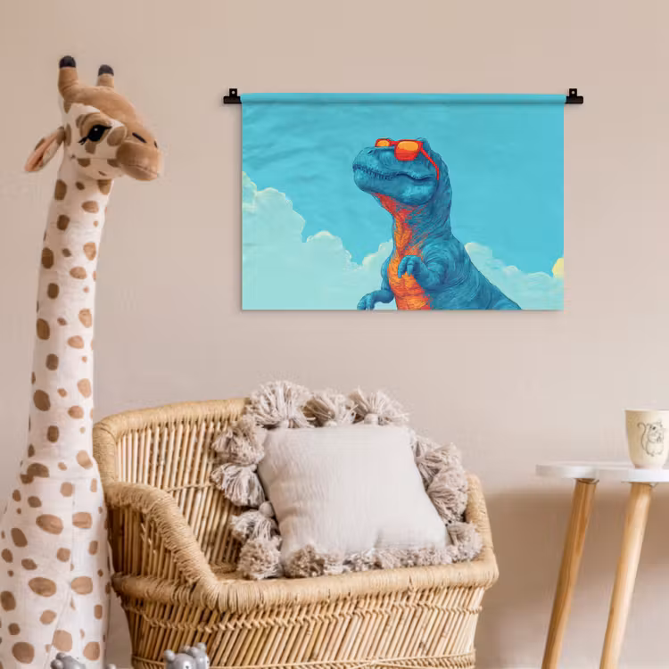 Wandkleed - T-Rex - Blauw - Wolken - Zonnebril — 5