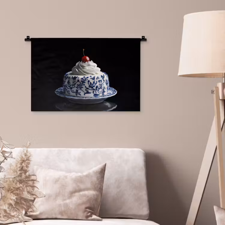 Wandkleed - Taart - Slagroom - Kers - Bord - Delfts blauw — 2