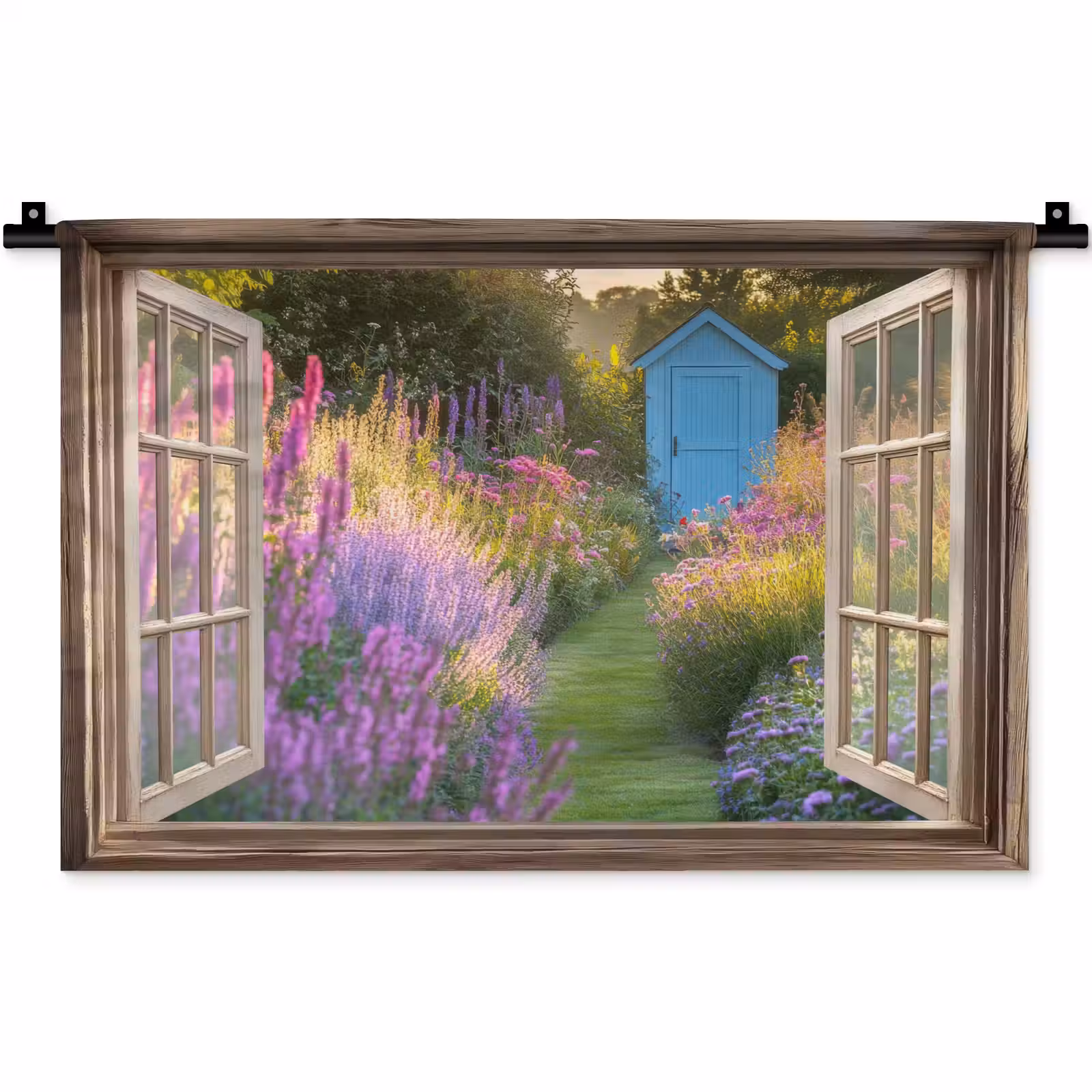 Wandkleed - Doorkijk - Bloemen - Raam - Natuur — 1