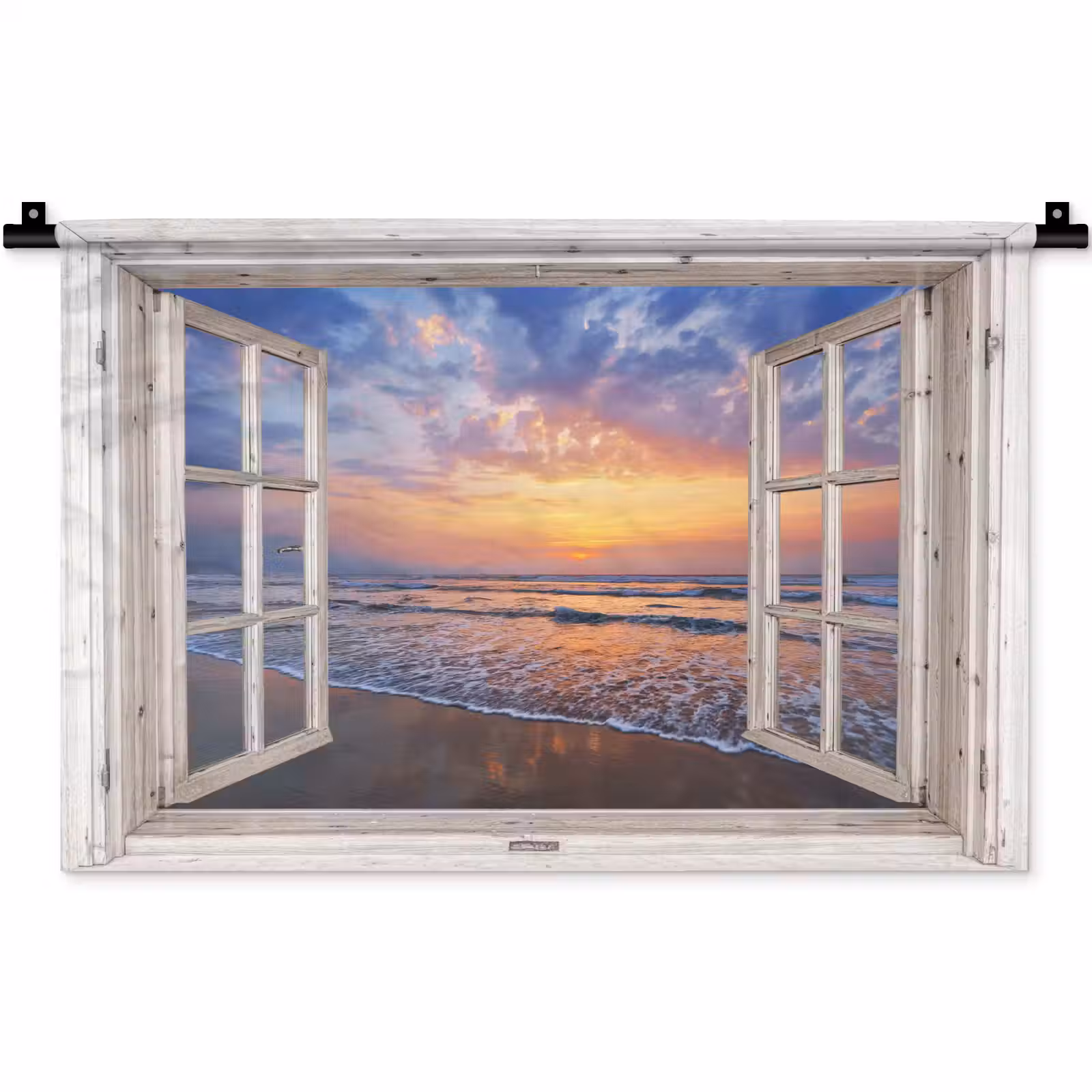 Wandkleed - Doorkijk - Zee - Strand - Zonsondergang - Blauw — 1