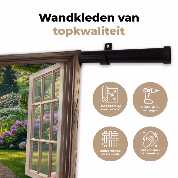 Wandkleed - Doorkijk - Tuin - Raam - Hortensia - Bloemen — 3