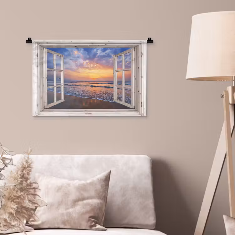 Wandkleed - Doorkijk - Zee - Strand - Zonsondergang - Blauw — 2