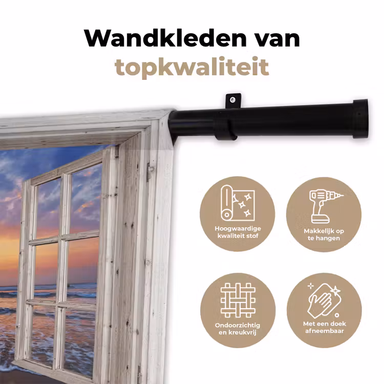 Wandkleed - Doorkijk - Zee - Strand - Zonsondergang - Blauw — 3