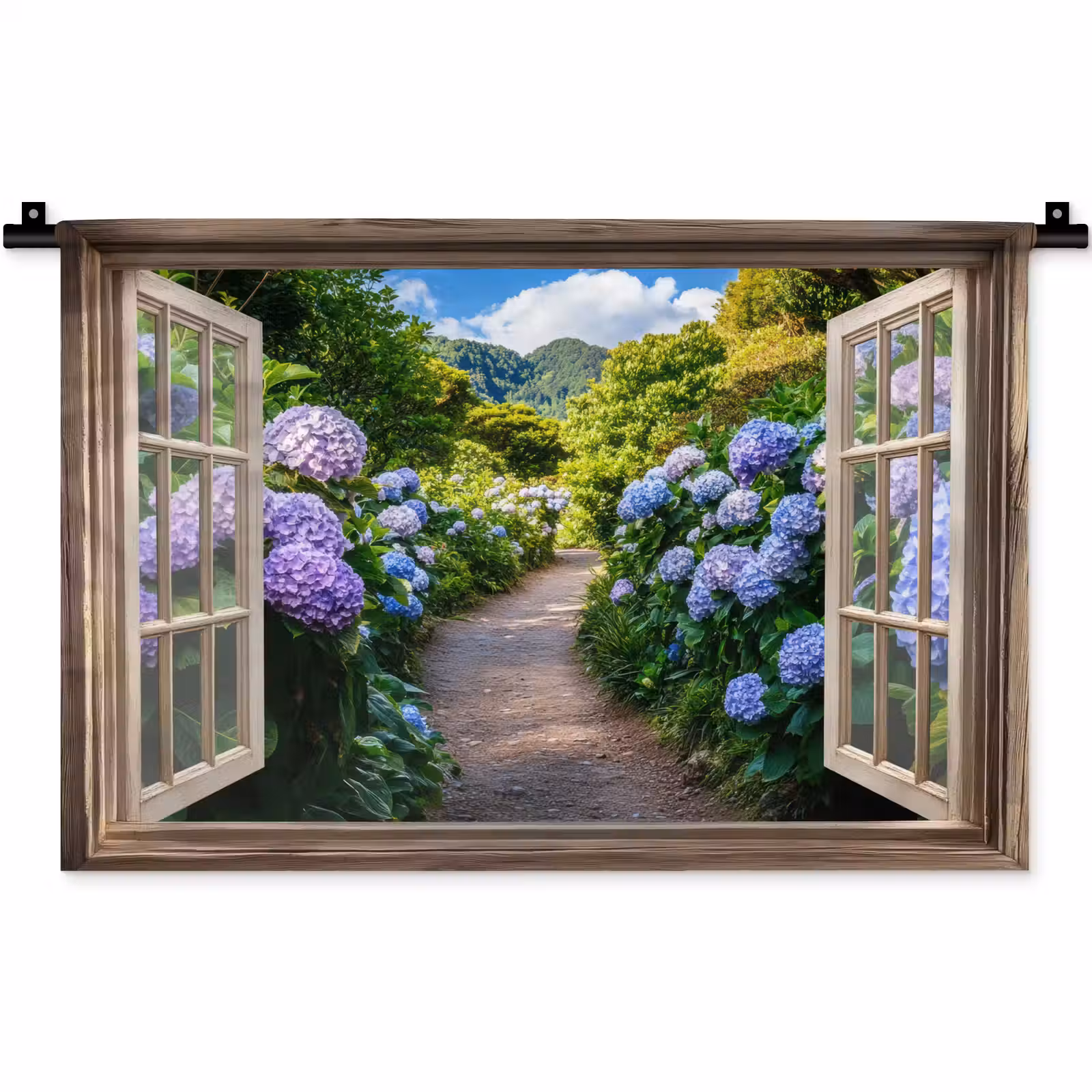 Wandkleed - Doorkijk - Hortensia - Pad - Natuur — 1